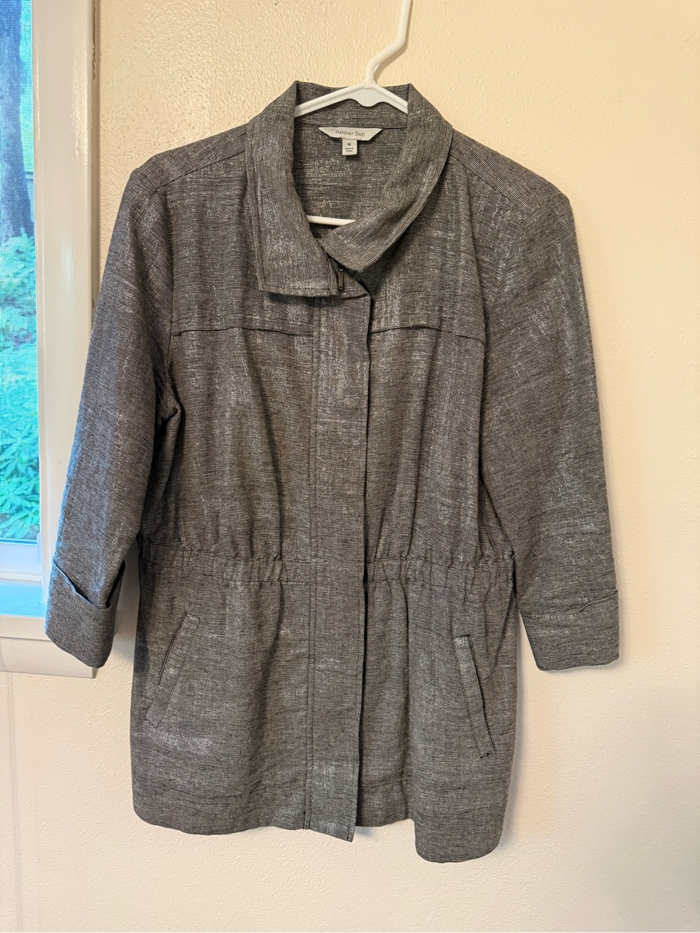 Ann Taylor Gray Drawstring-Waist Lightweight Jacket
